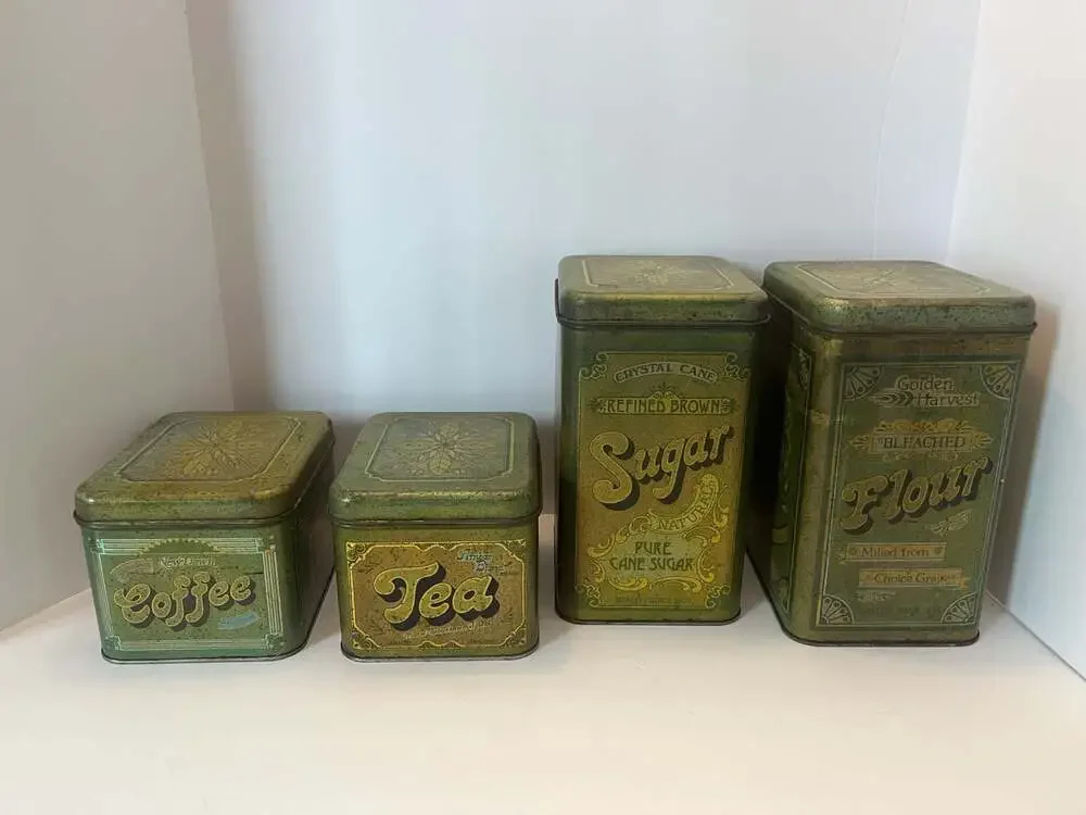 Vintage Cheinco Green Kitchen Canister Set (Coffee, Tea, Sugar, Flour)